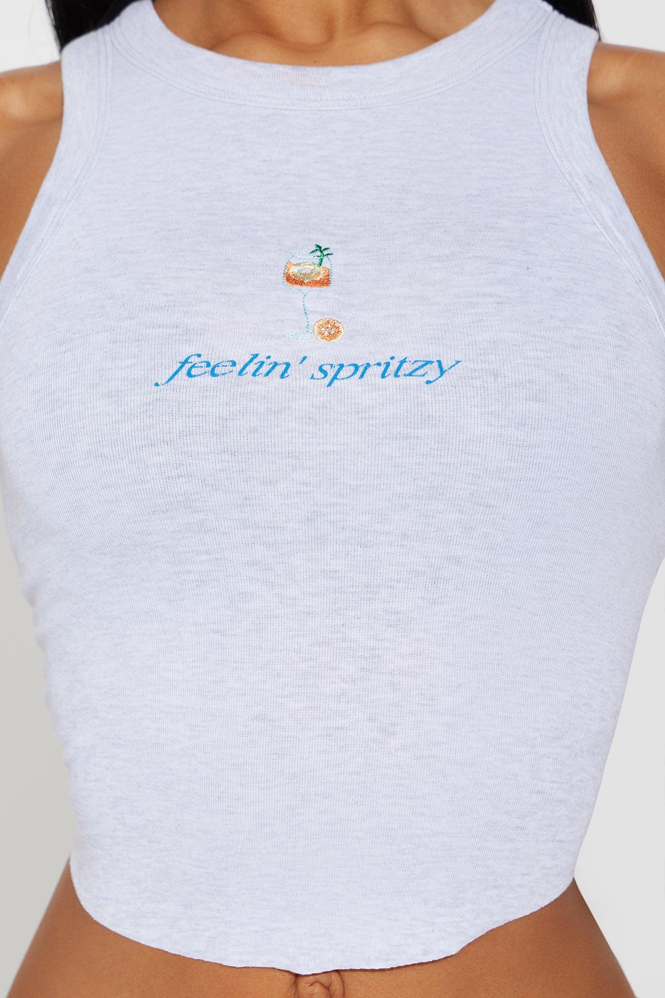Feelin' Spritzy Embroidered Ribbed Tank Top - Grey Product Image