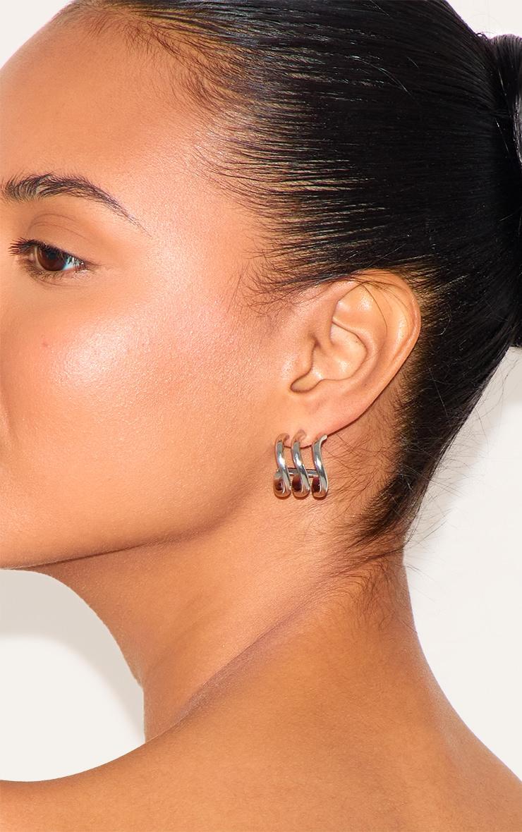 Silver Ridge Wave Hoop Earrings Product Image