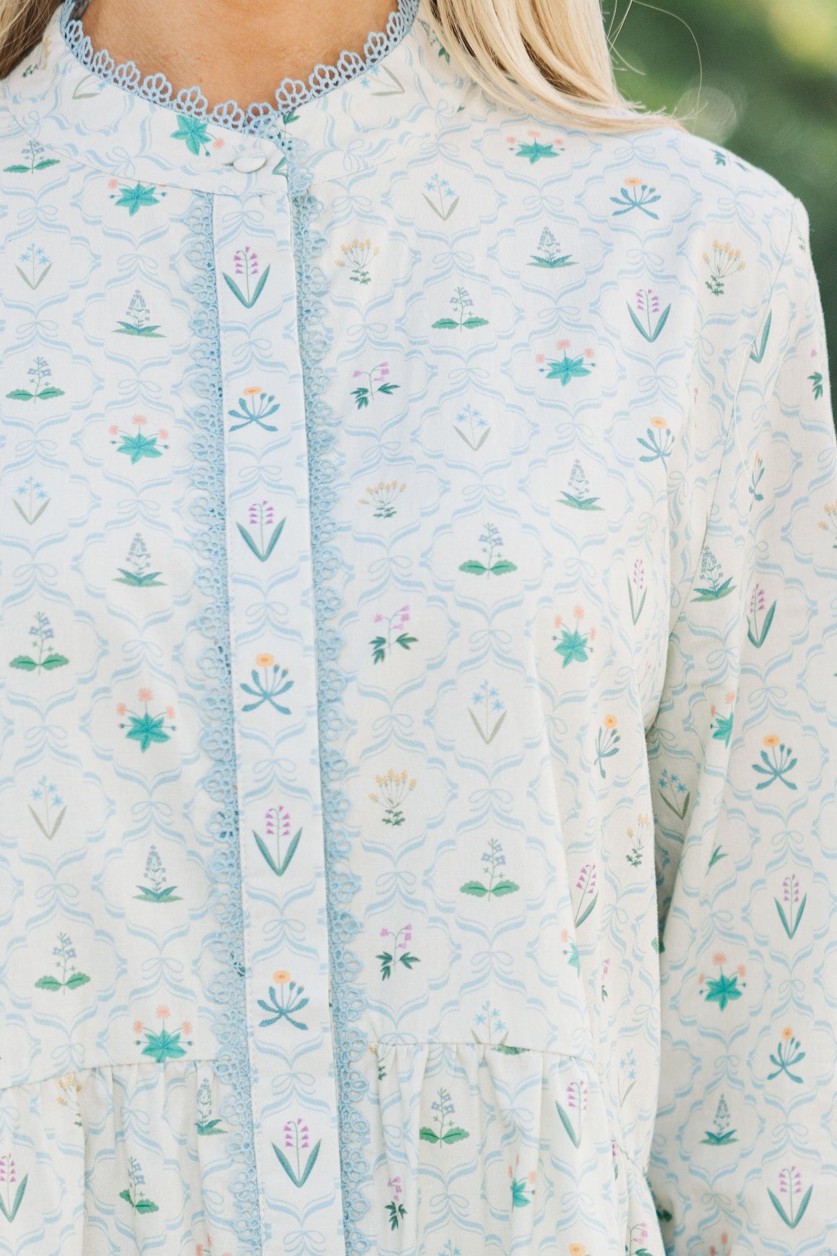 Believe In Yourself Light Blue Floral Medallion Dress Female Product Image