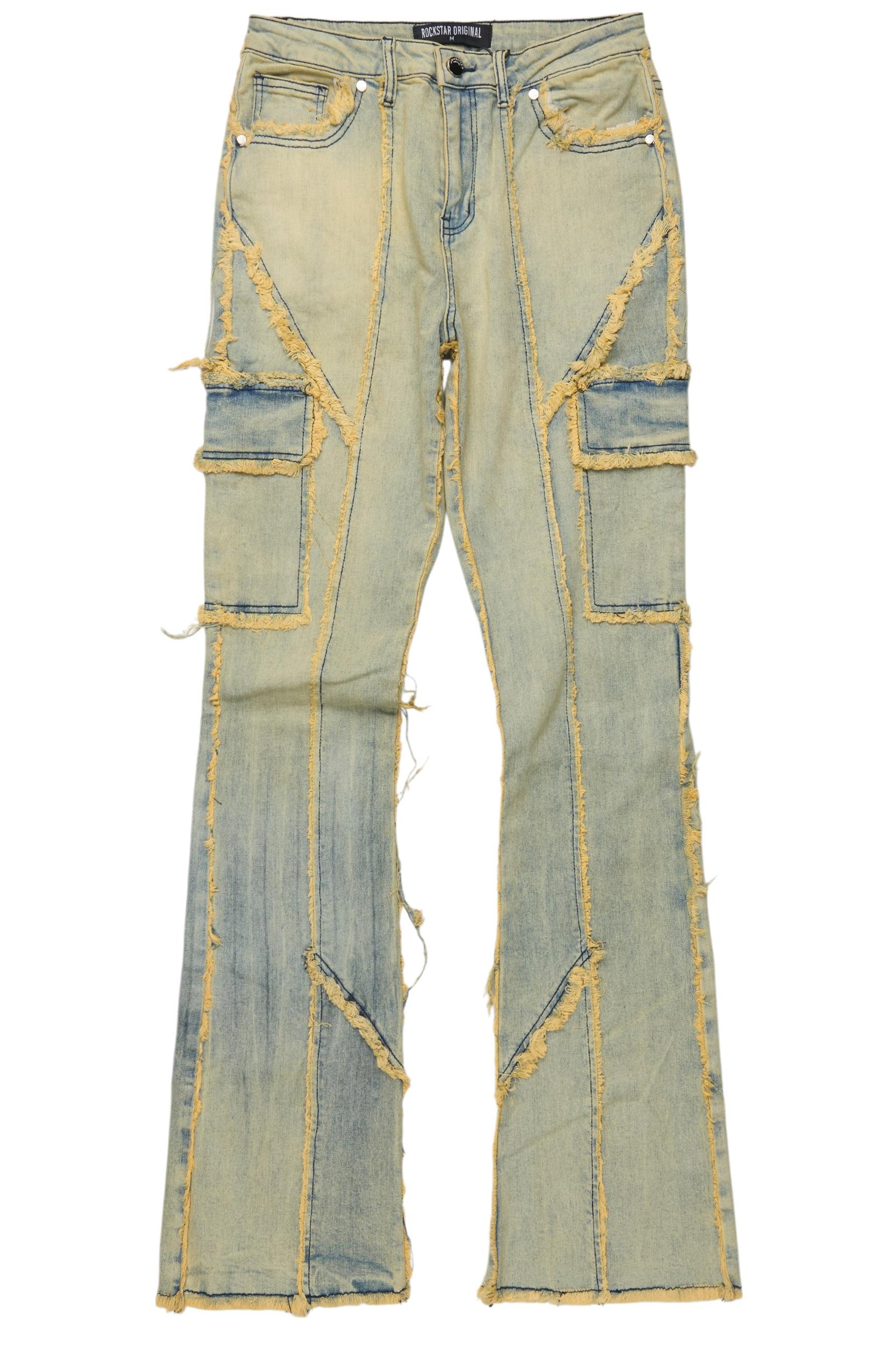 Keshia Dirty Blue Wash Stacked Flare Jean Female Product Image