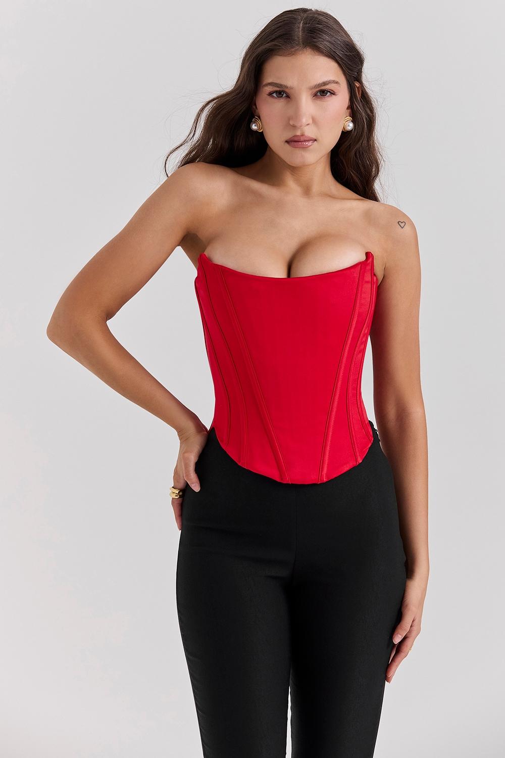 Genevieve  scarlet satin lace back corset Product Image