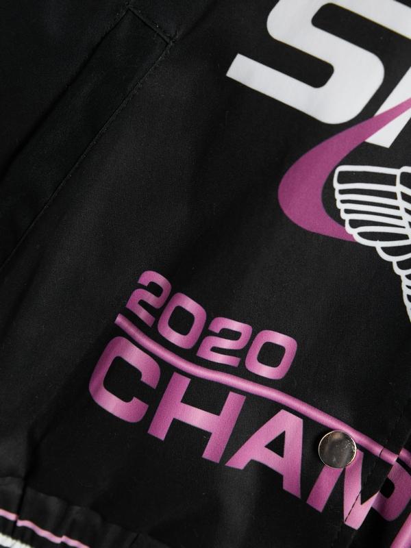 Retro Print Contrast Color Moto Jacket Product Image