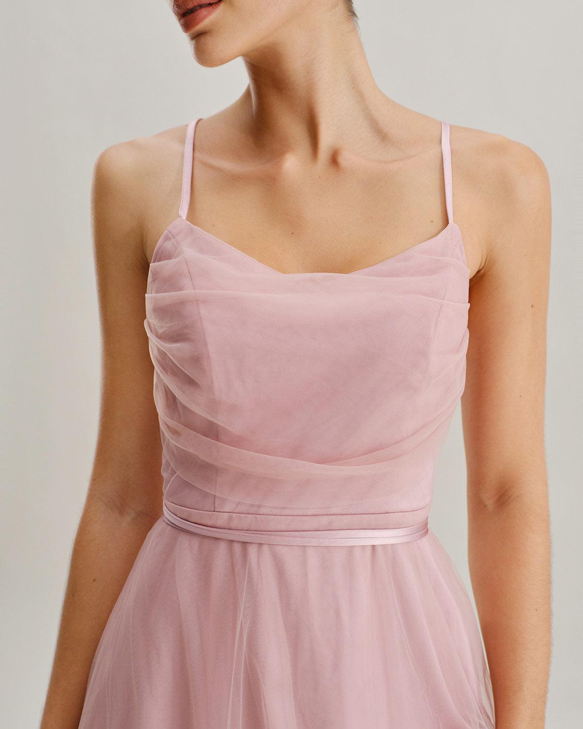 Pink Mesh Flowy Slip Midi Dress Product Image