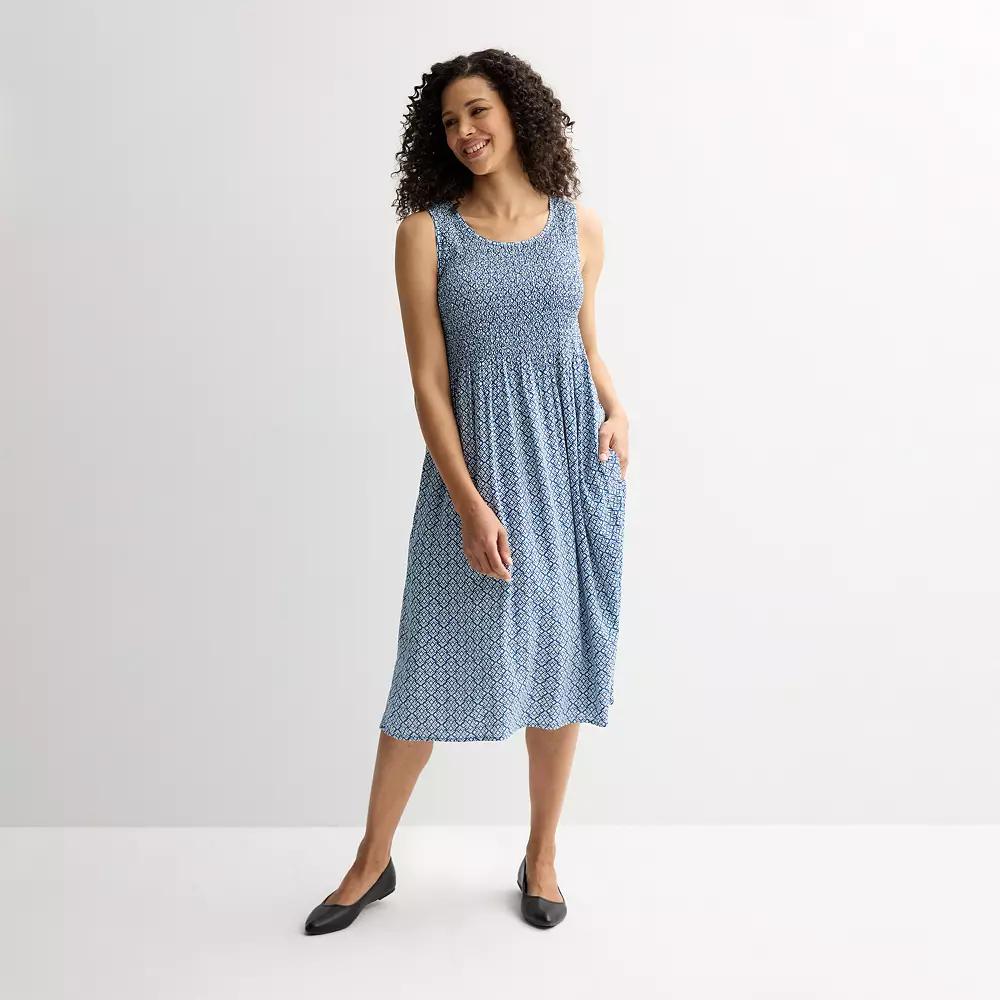 Women's Croft & Barrow® Smocked Midi Dress, Size: XL, Blue Chic Tile Product Image