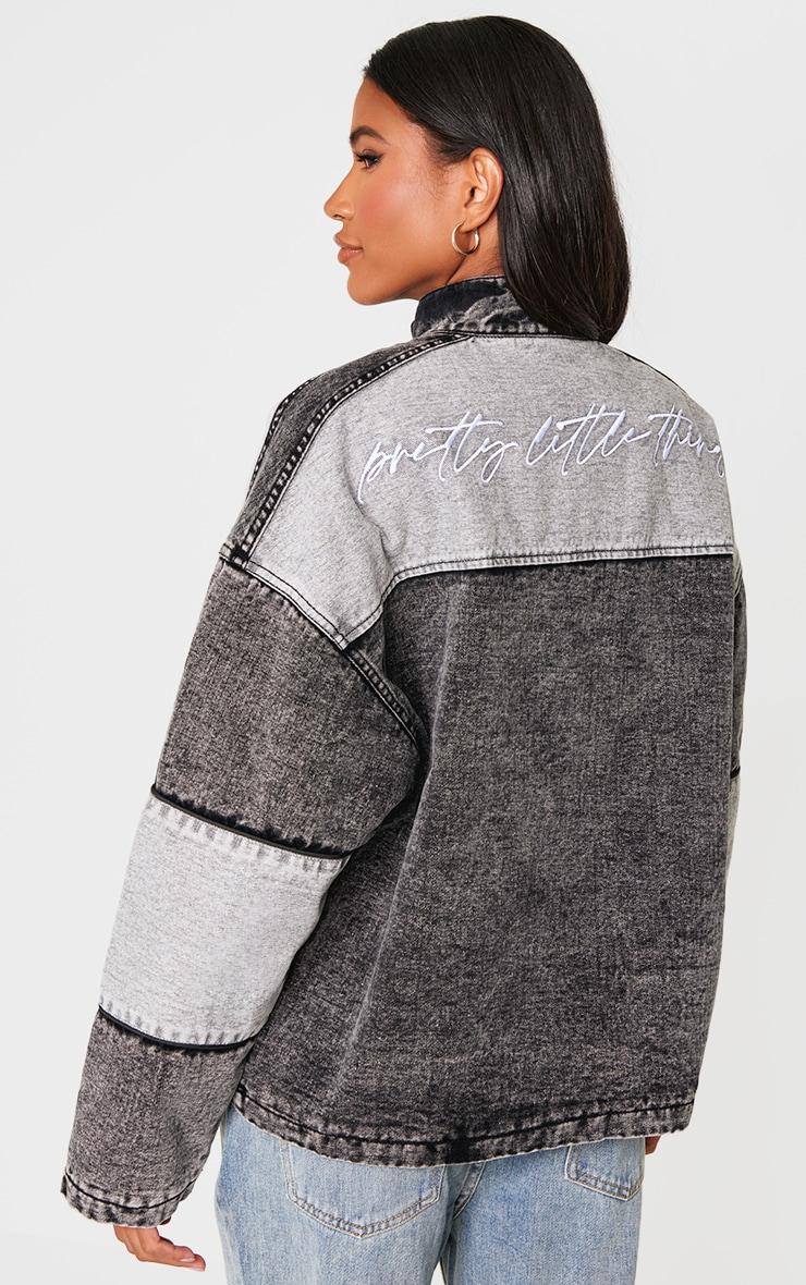 Black Oversized Denim Varsity Bomber Jacket Product Image