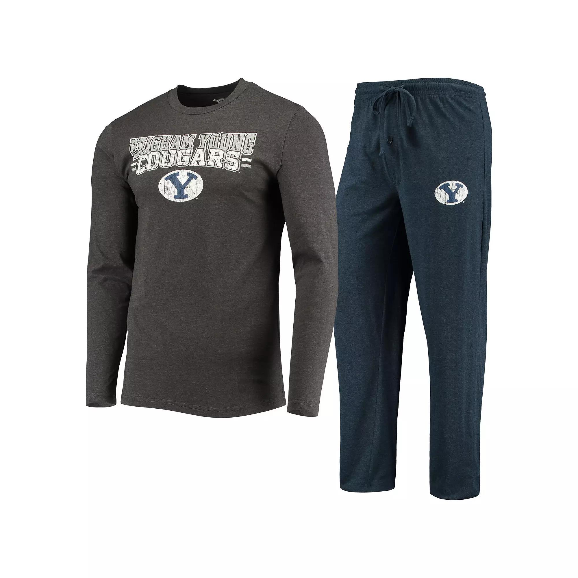 Men's Concepts Sport Navy/Heathered Charcoal BYU Cougars Meter Long Sleeve T-Shirt & Pants Sleep Set, Size: XL, Blue Product Image