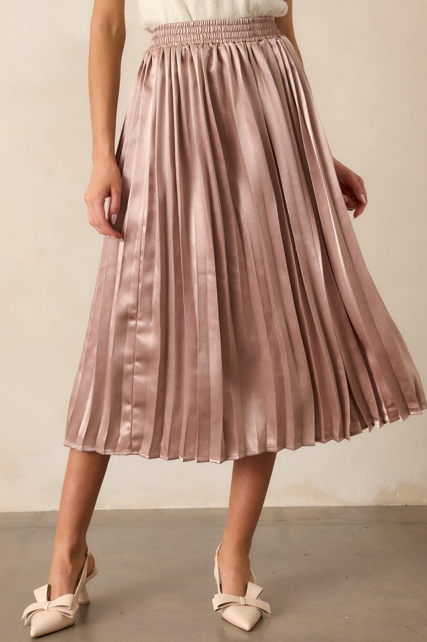 Lost In The Stars Champagne Pleated Midi Skirt Product Image