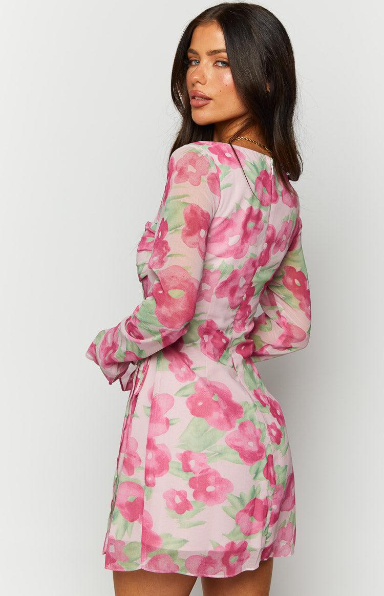 Lucy Pink Floral Print Long Sleeve Mini Dress Baby Product Image