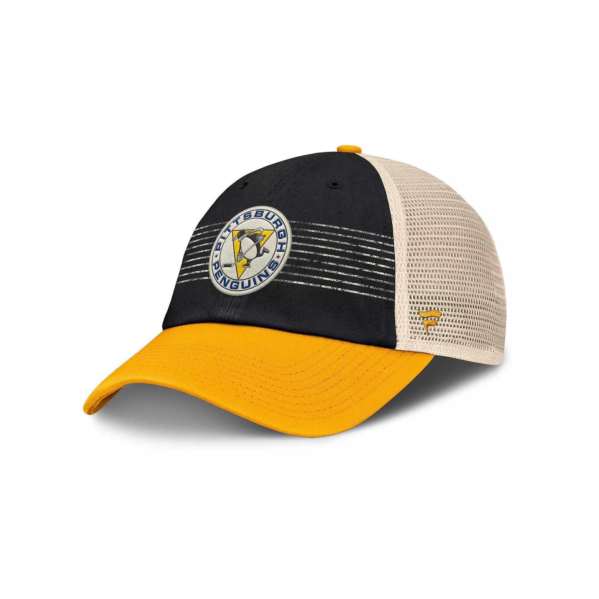 Men's Fanatics Black/Gold Pittsburgh Penguins Heritage Breakaway Trucker Adjustable Hat Product Image