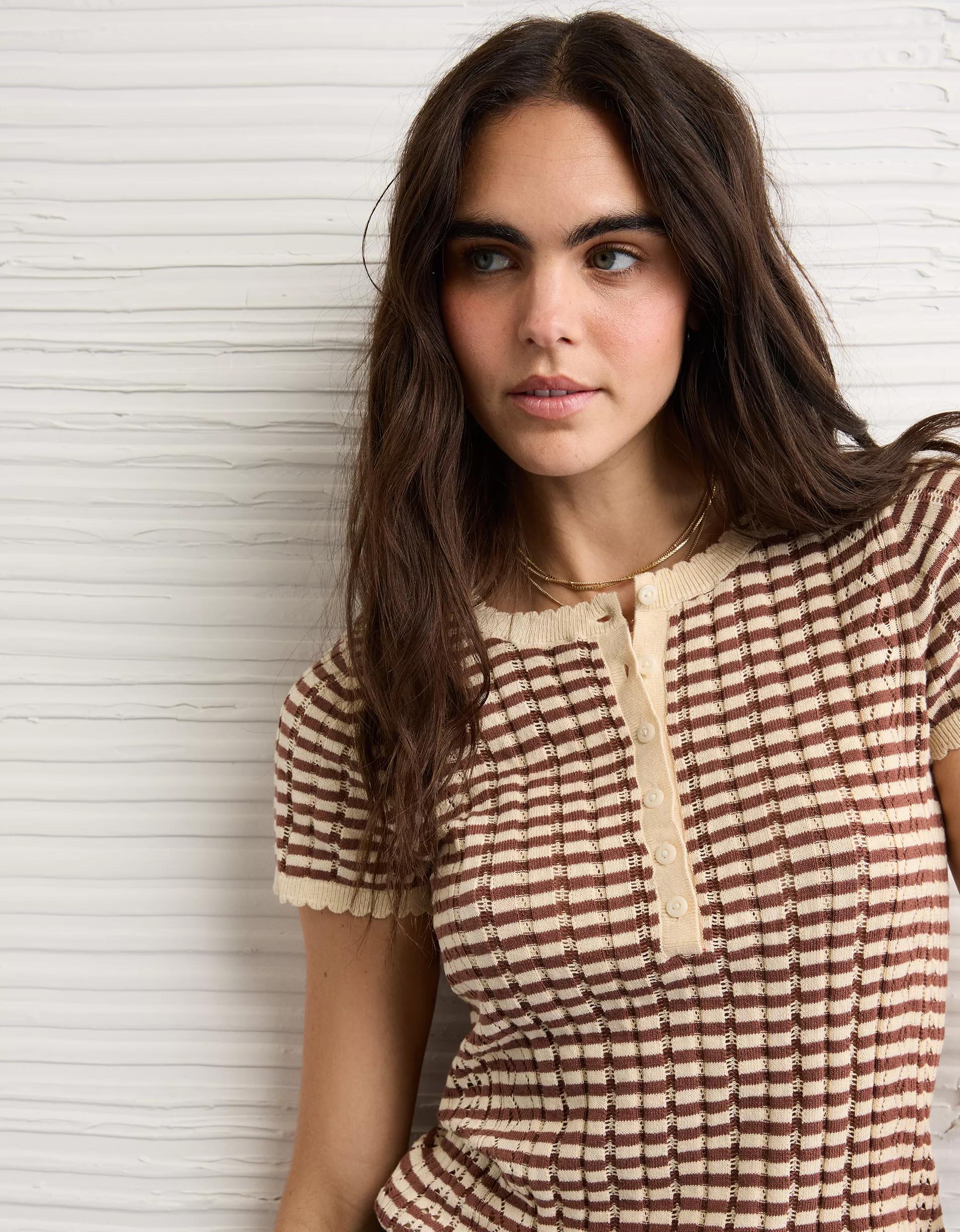 AE Henley Pointelle Sweater T-Shirt Product Image