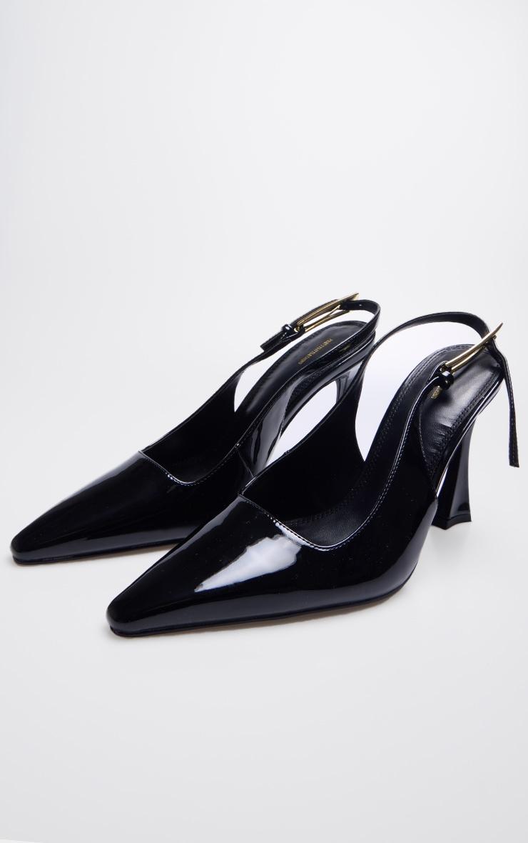 Black Patent PU Gold Buckle High Stiletto Court Heels Product Image