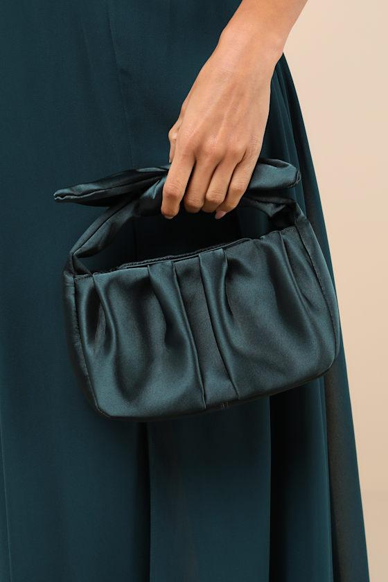 Essential Style Emerald Green Satin Knot Handle Clutch Bag Product Image