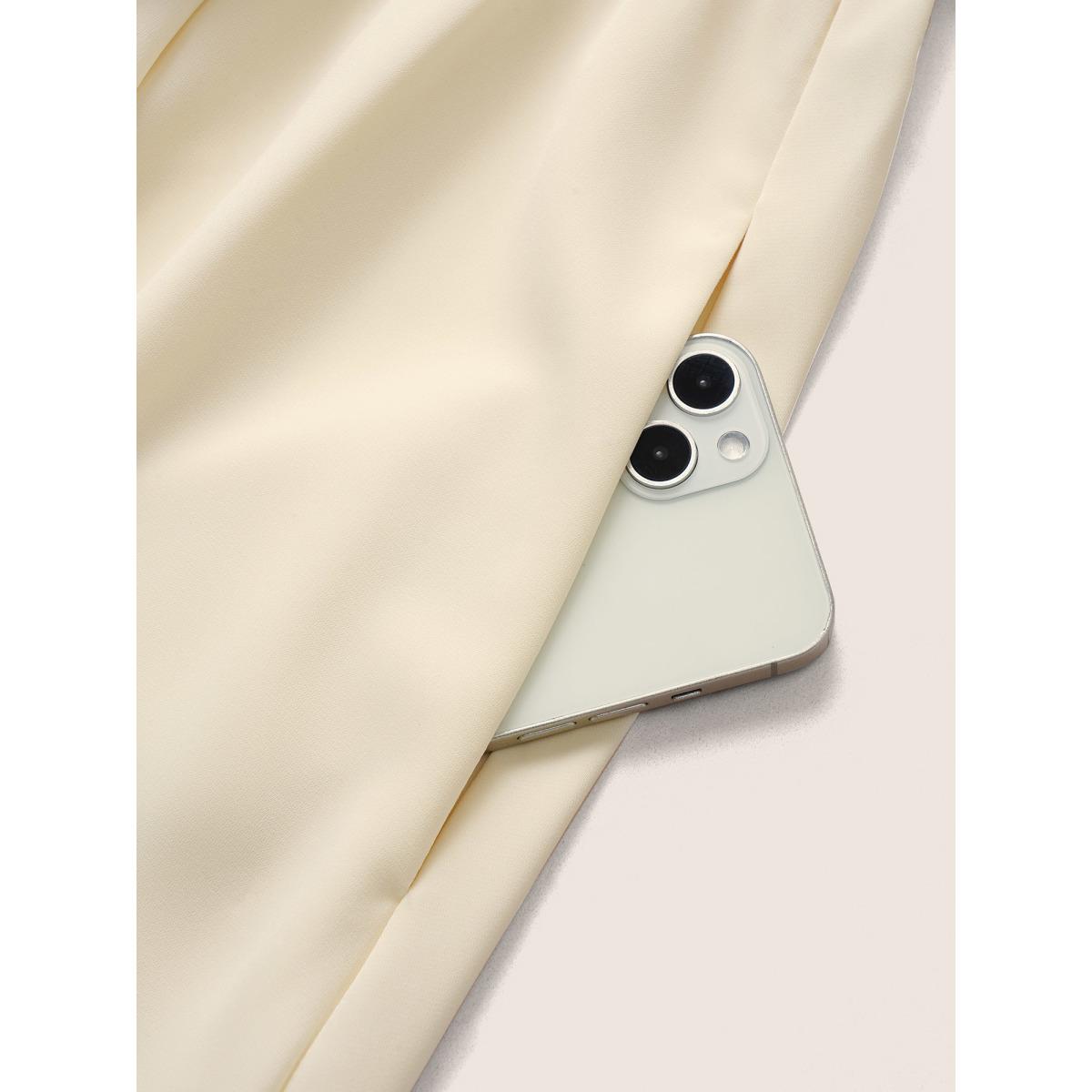 Plus Size Anti-Wrinkle Wrap Tiered Ruffles Contrast Ties Dress Beige Women At the Office Non Overlap Collar Short sleeve Curvy Midi Dress BloomChic 30/6X Product Image