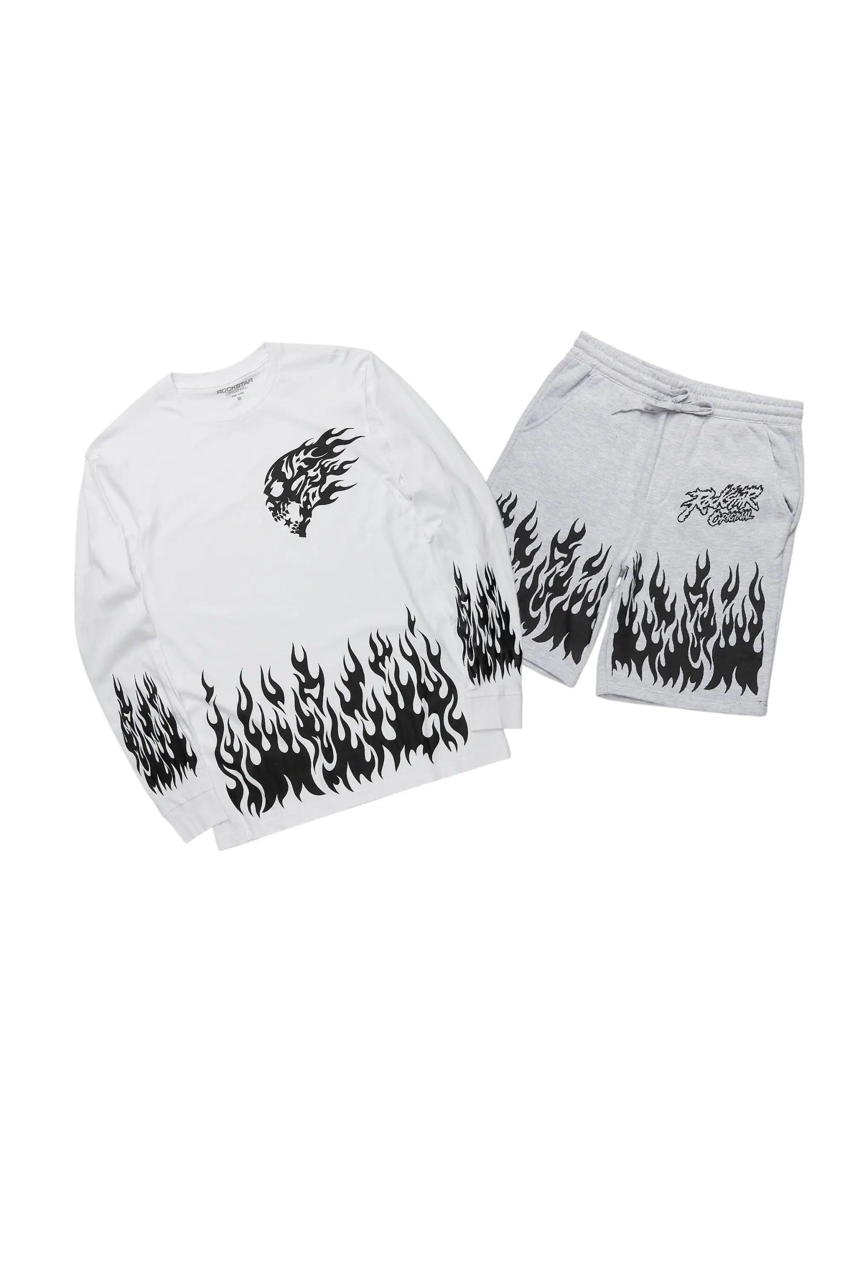 Ashanna White/Grey Long Sleeve T-Shirt Short Set Female Product Image