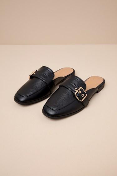 Marquete Black Buckle Mule Slides Product Image