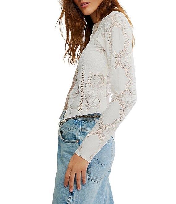 Free People Jae Sheer Cotton Lace Crew Neck Long Sleeve Top Product Image