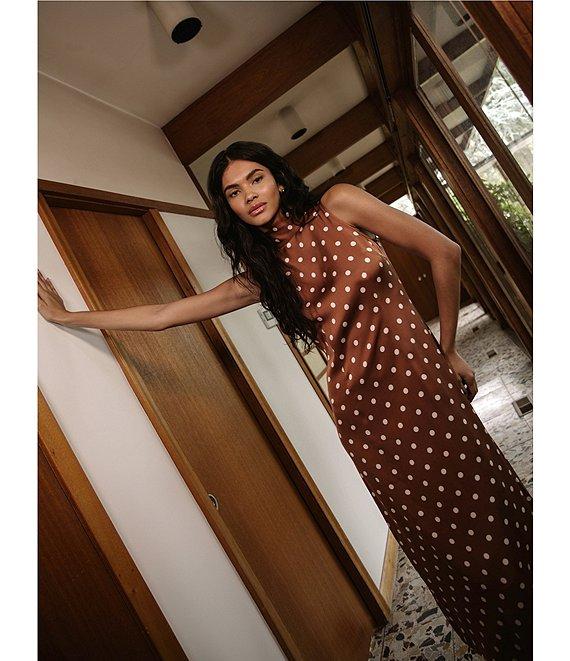 French Connection Ennis Satin Bow Neck Sleeveless Polka Dot Midi Dress Product Image