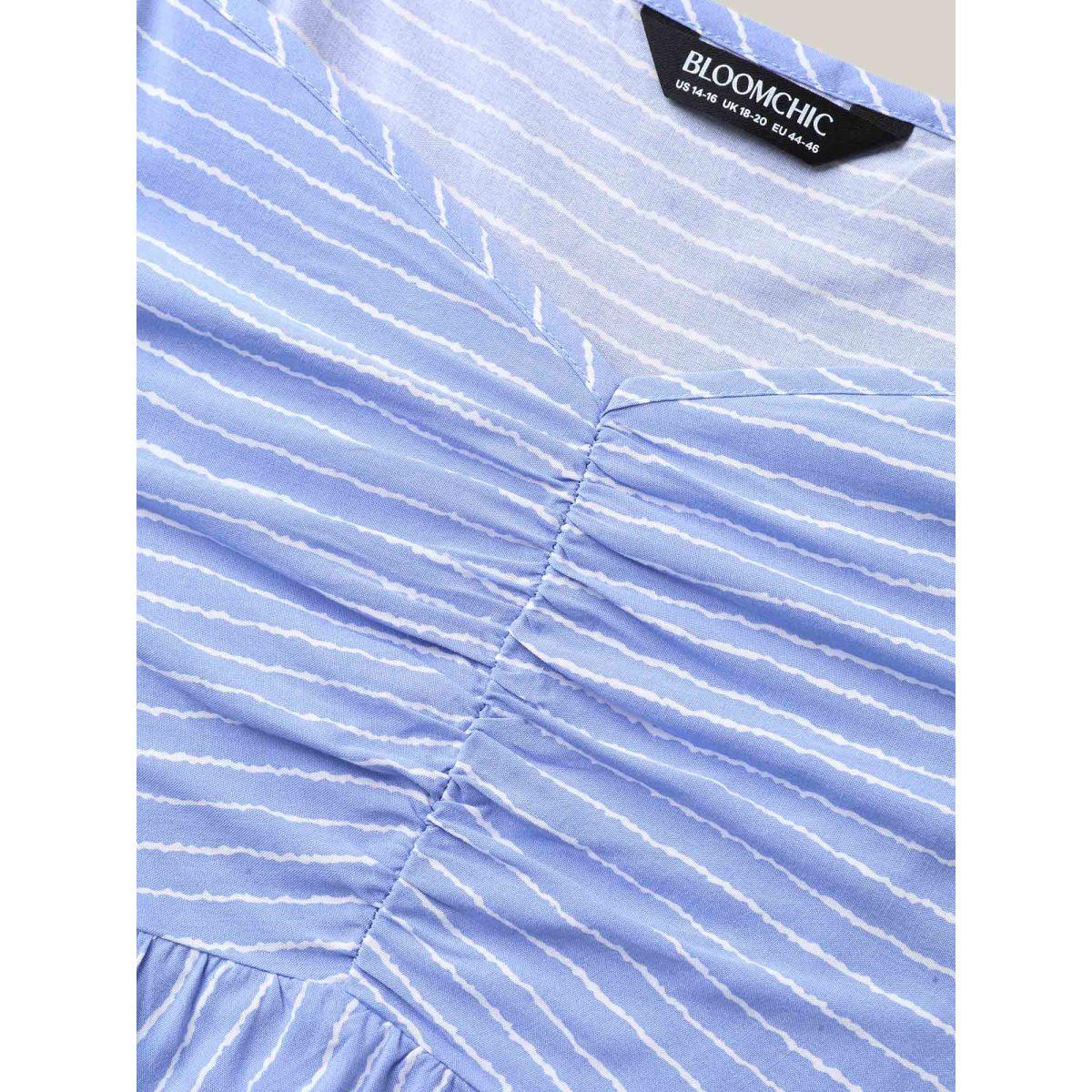 Plus Size Striped Smocked Tiered Maxi Dress LightBlue Women Resort Gathered V-neck Sleeveless Curvy BloomChic 10/M Product Image