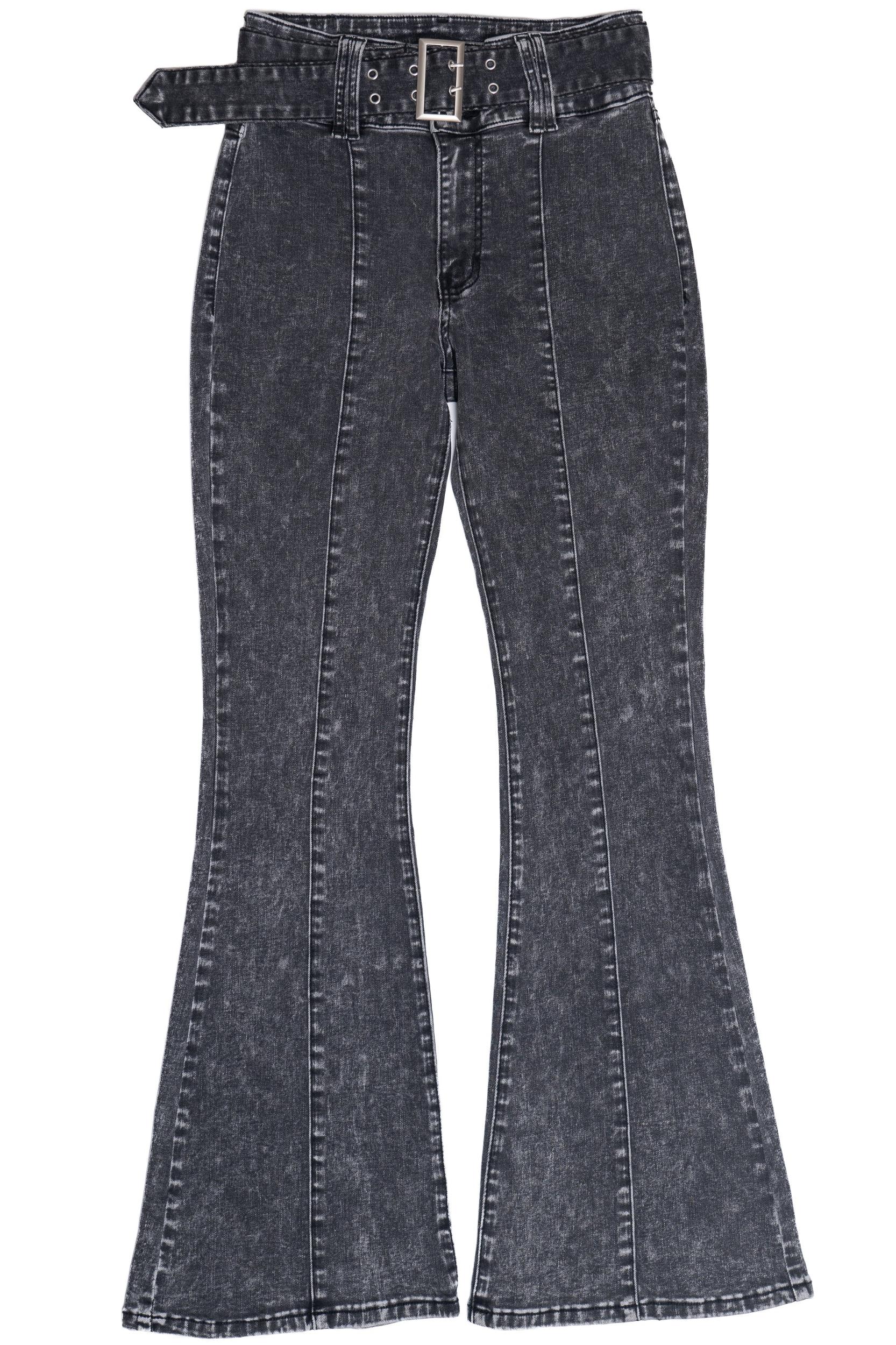 Belted Flare Grunge Wash Jeans Product Image