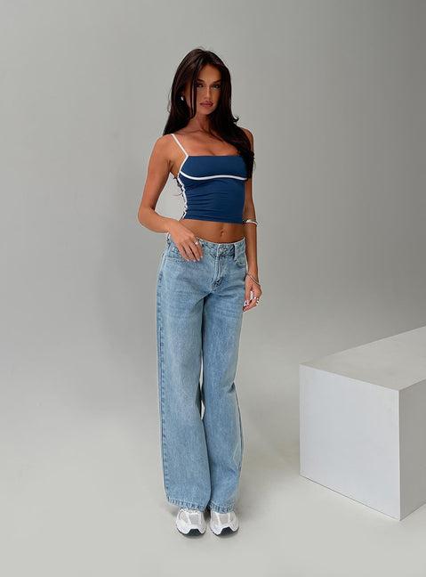 Serenitia Mid Rise Straight Leg Jeans Light Wash Product Image