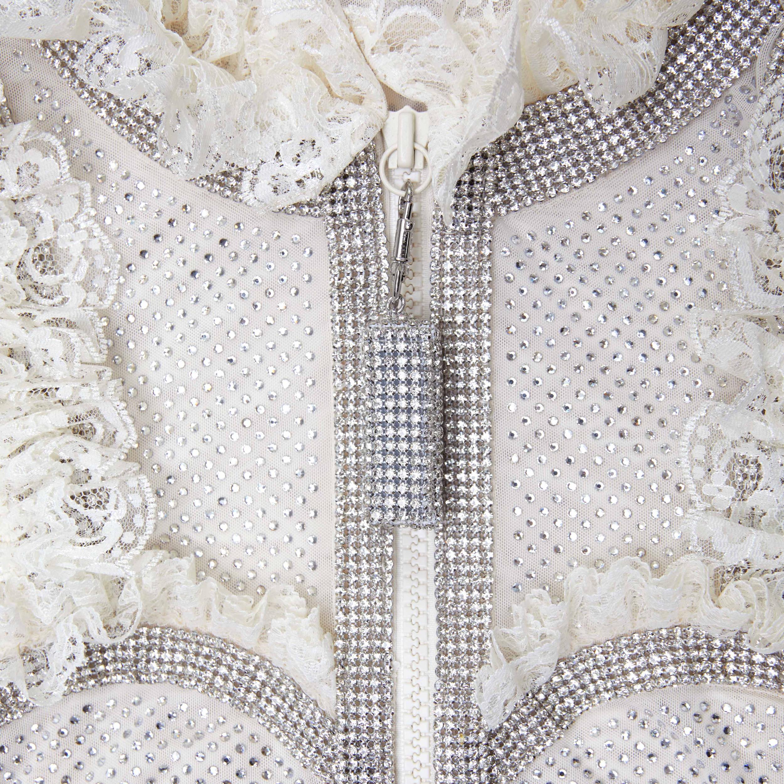 Cream Rhinestone Mesh Ruffle Mini Dress Product Image