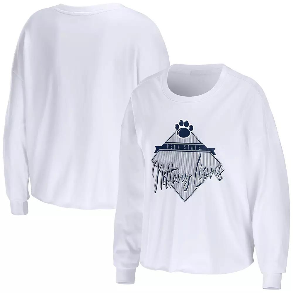 Women's WEAR by Erin Andrews White Penn State Nittany Lions Diamond Long Sleeve Cropped T-Shirt,  Product Image