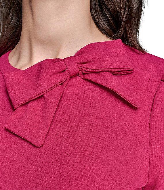 KARL LAGERFELD PARIS Scuba Crepe Crew Neck Puff Sleeves Bow Sheath Dress Product Image