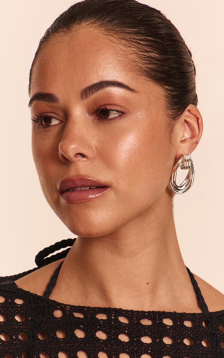 Silver Trippel Ring Hoop Earrings Product Image