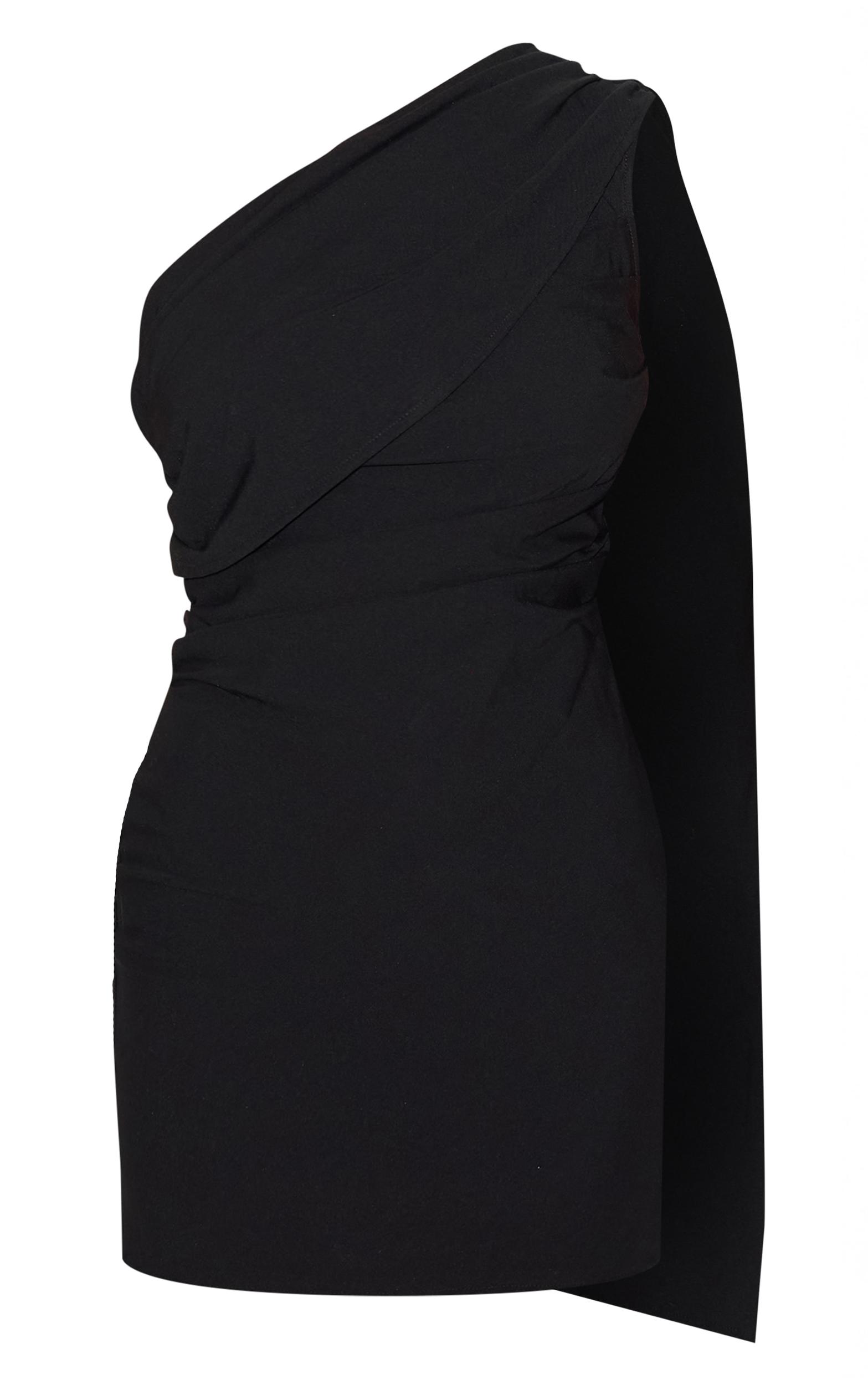 Black Woven Drape Shoulder Mini Dress Product Image