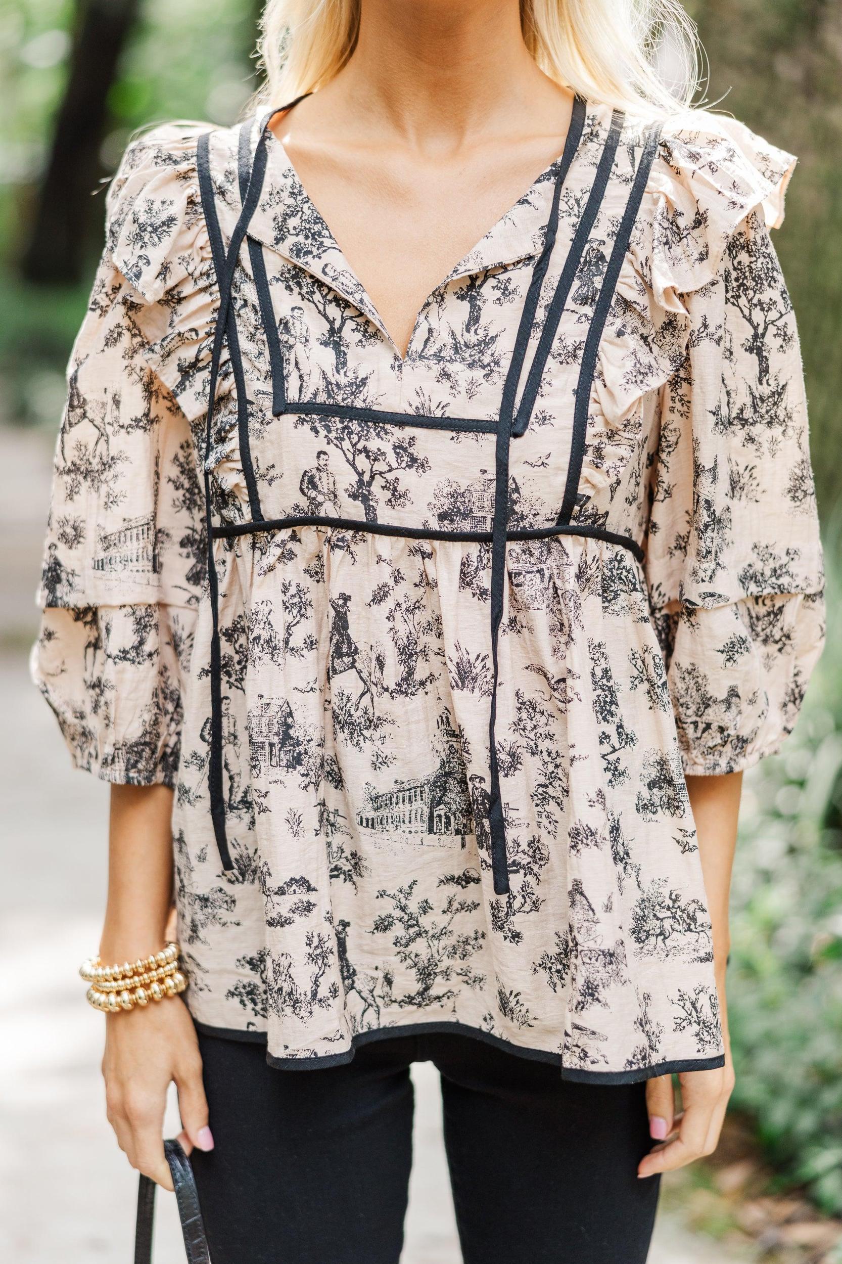 Meet You There Taupe Toile Blouse Female Product Image