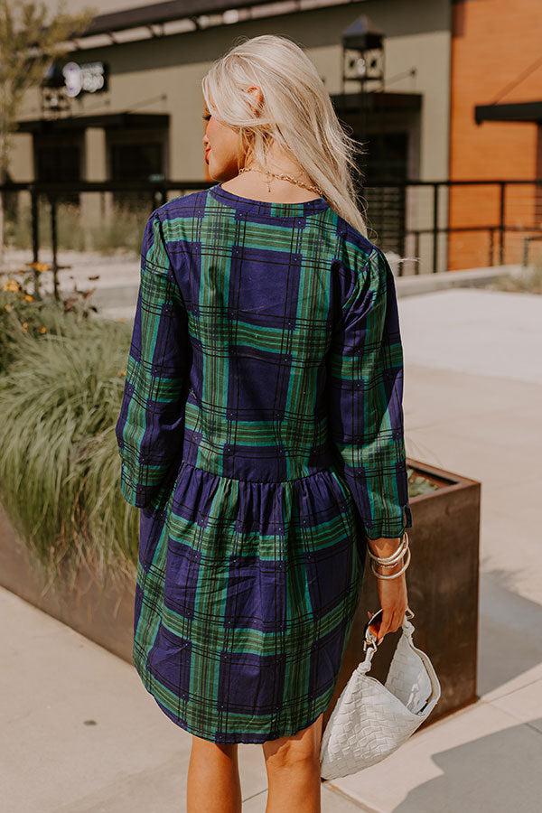 Chic Harvest Plaid Mini Dress in Green Product Image