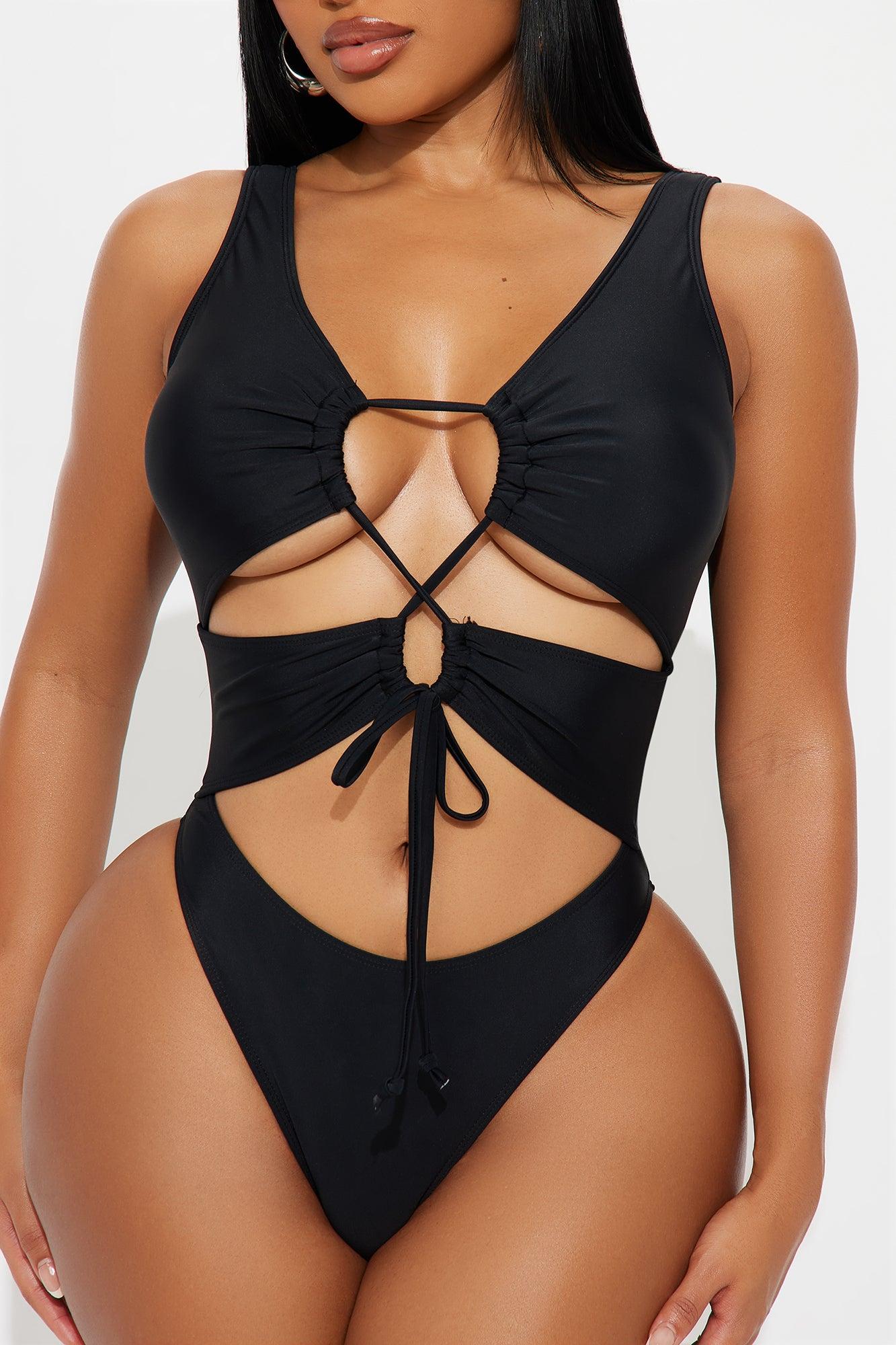 Sunny Rays Lace Up Cutout 1 Piece Swimsuit - Black Product Image