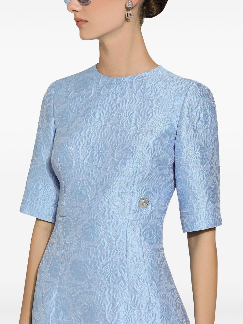 DOLCE & GABBANA Floral Jacquard Matelasse Mini Dress With Dg Pin In Blue Product Image