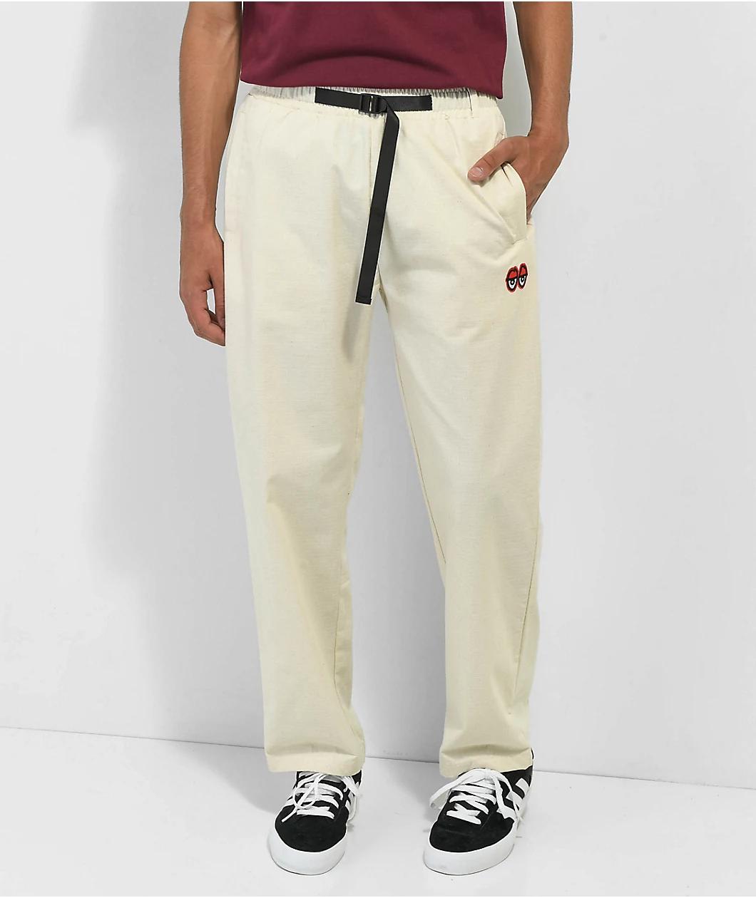 Krooked Eyes White Elastic Waist Pants Product Image