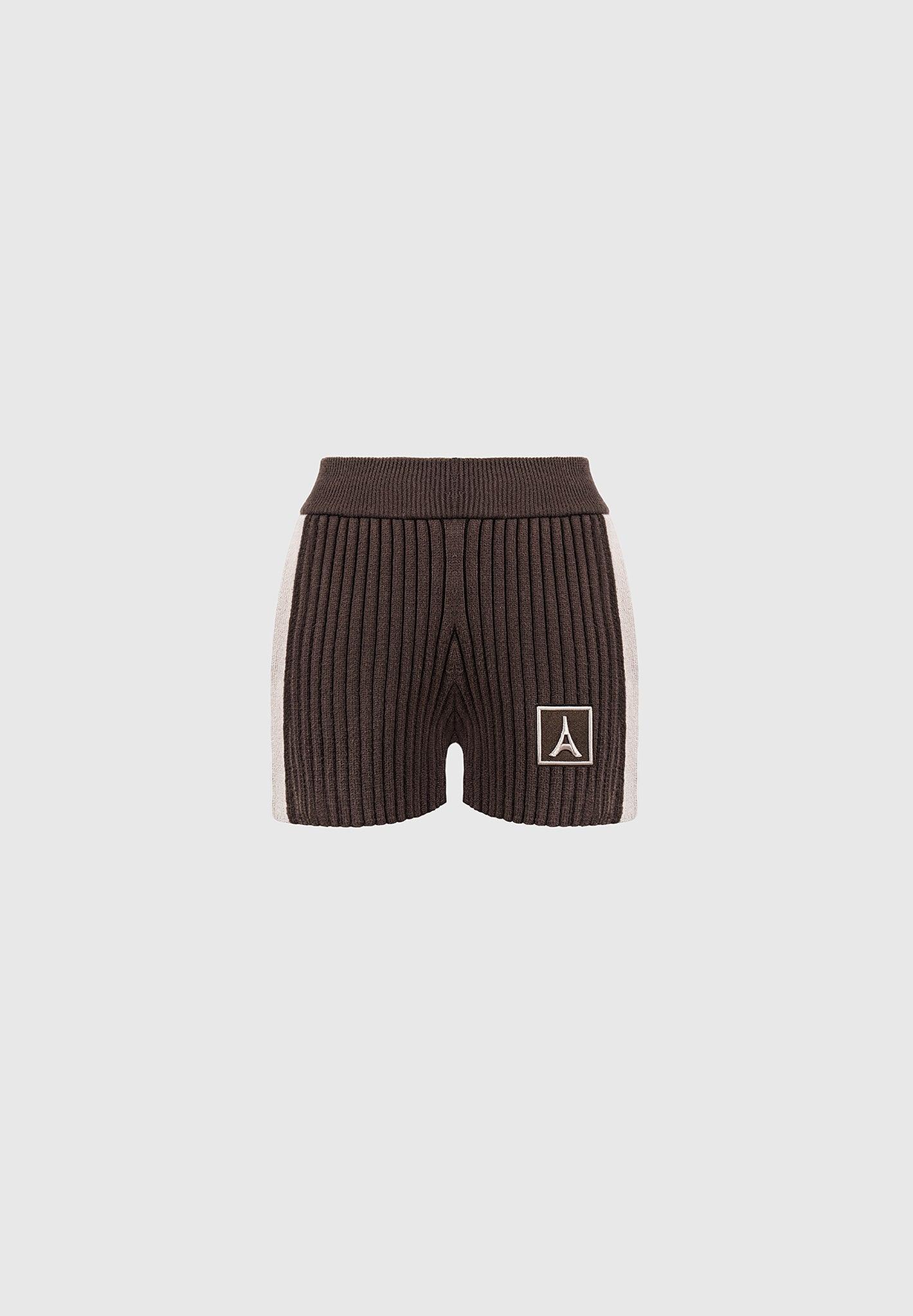 Rib Knit Track Shorts - Brown/Beige Female Product Image
