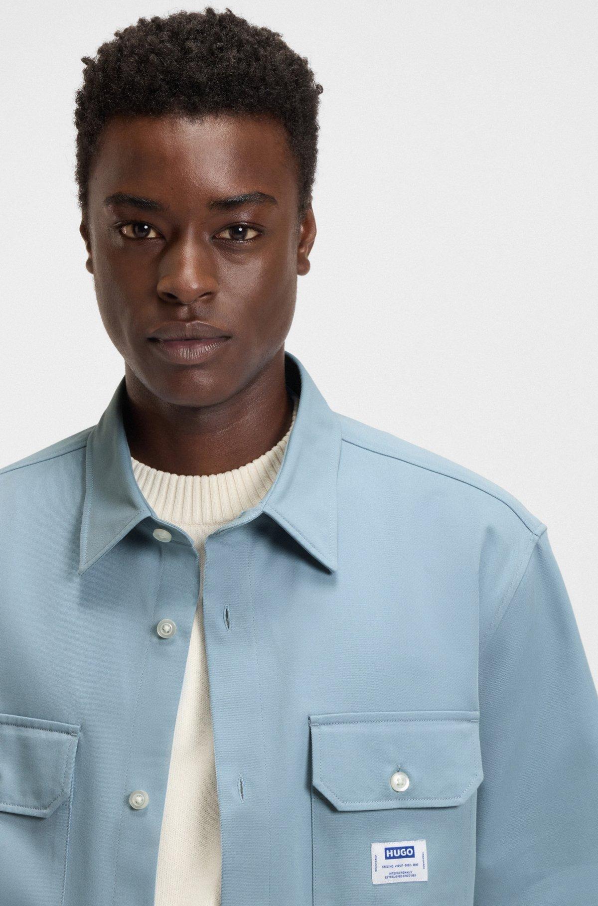 HUGO - Oversized-fit shirt in cotton twill with zip closure - Light Blue Product Image