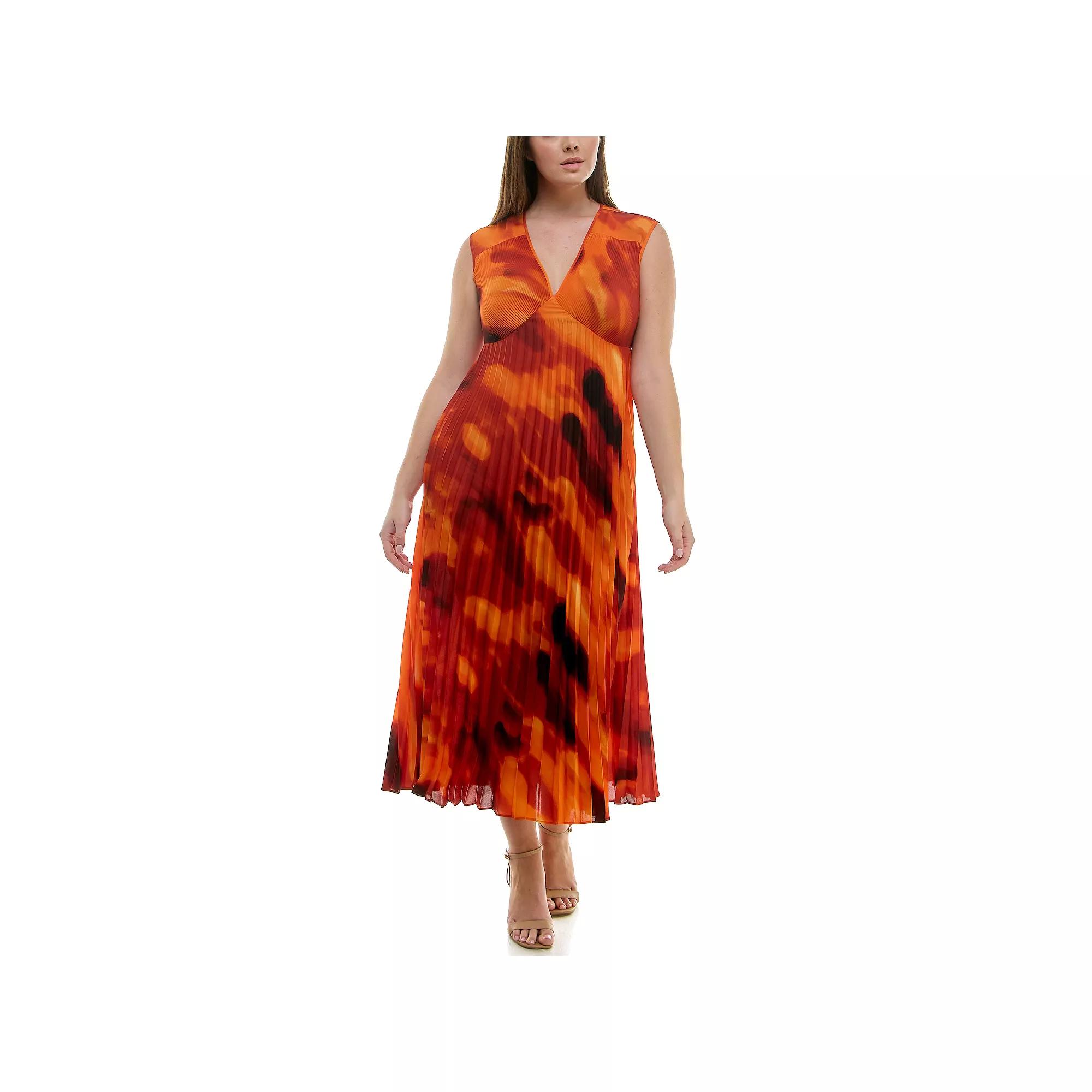 Women's Nicole Miller Sleeveless Pleated Dress, Size: 14, Orange Print Product Image