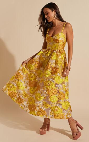 Brailey Midi Dress - Aline Corset Detail Dress in Yellow Product Image