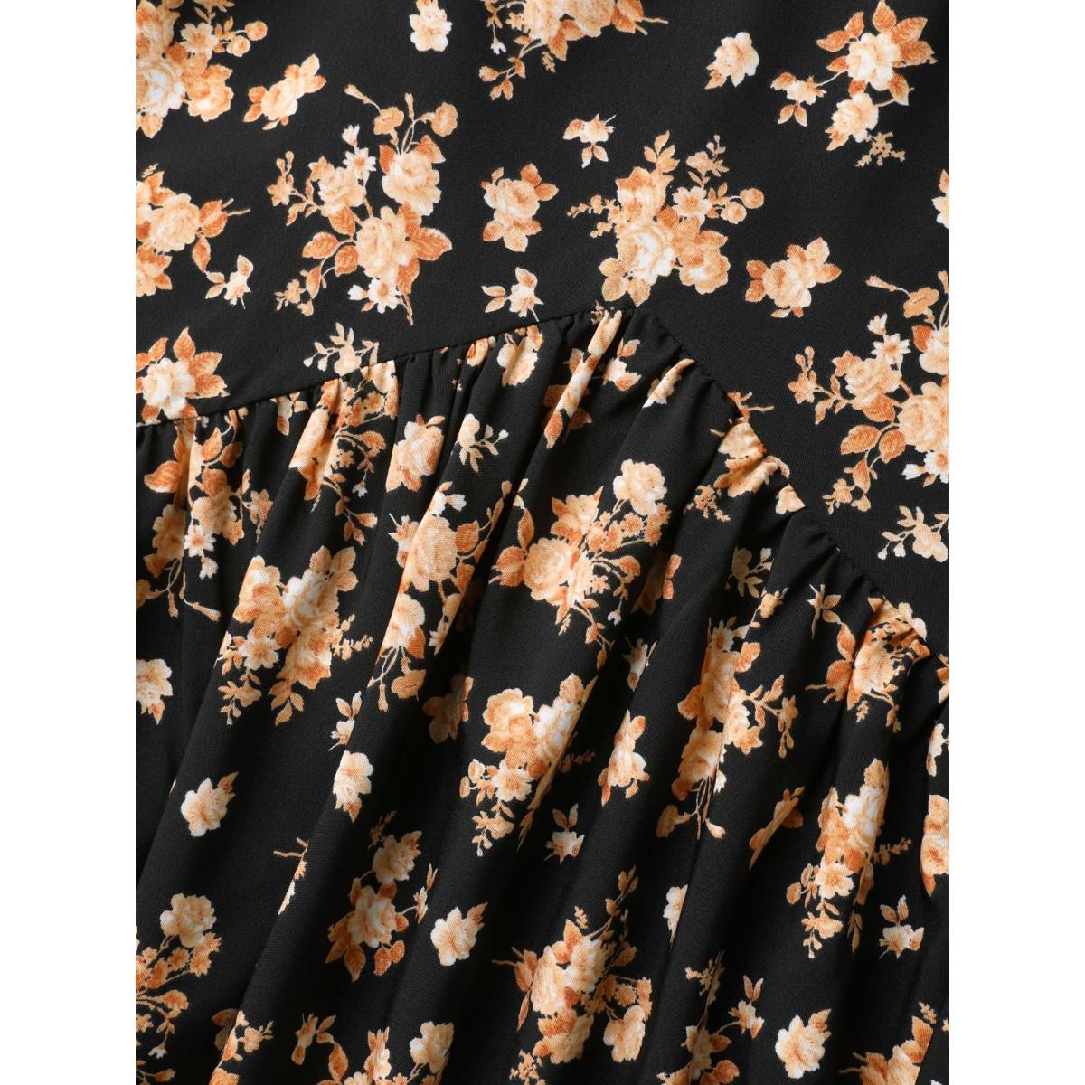 Plus Size Ditsy Floral High Low Hem Midi Skirt Women Black Asymmetrical Loose No stretch Side seam pocket Everyday-Elegant Skirts BloomChic 26/4X Product Image
