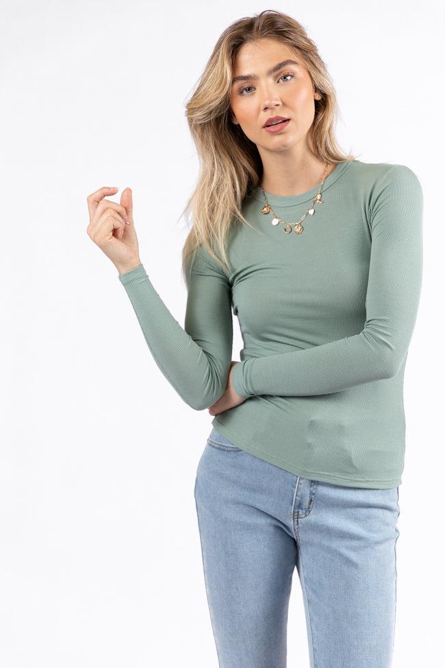 Make Your Choice Sage Ribbed Long Sleeve Tee FINAL SALE Product Image