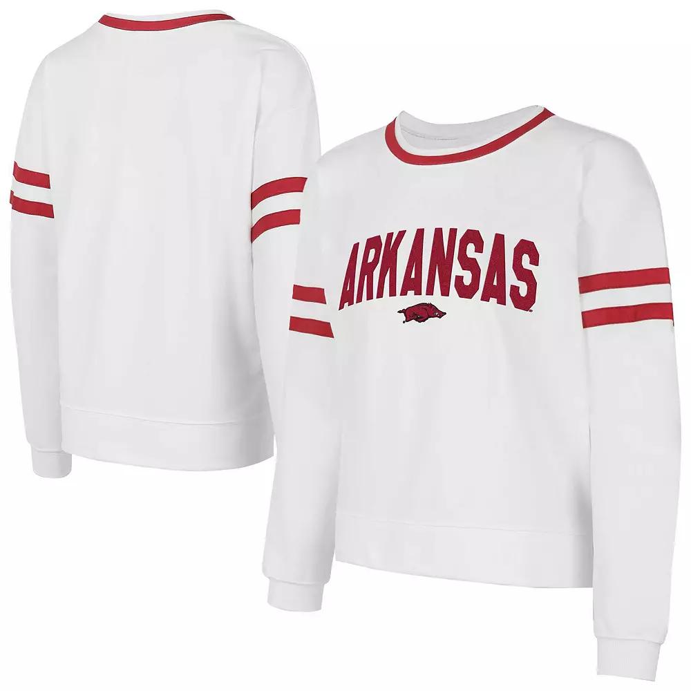 Women's Concepts Sport White Arkansas Razorbacks Borough French Terry Arch Over Long Sleeve T-Shirt,  Product Image