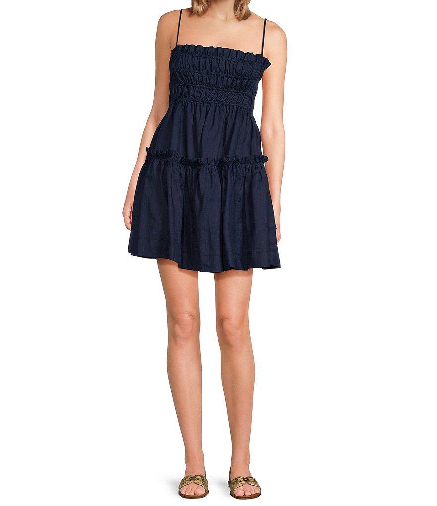 A Loves A Square Neck Sleeveless Spaghetti Strap Smocked Babydoll Mini Dress Product Image