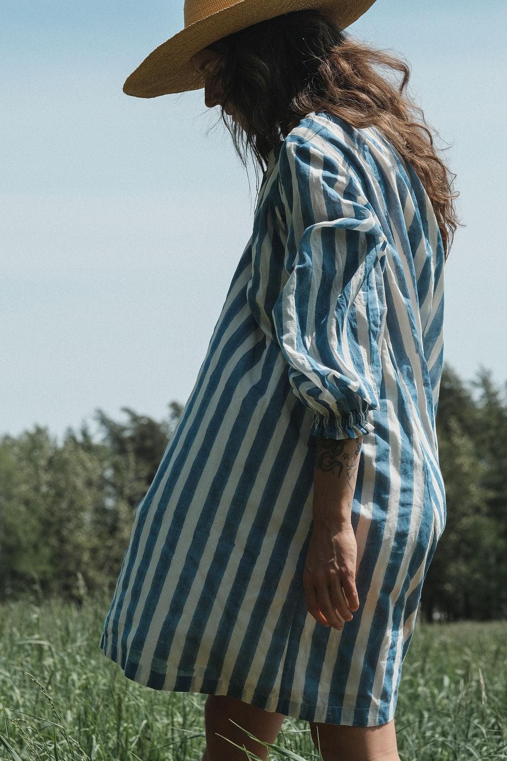 Blue Lined Get-Away Dress Product Image