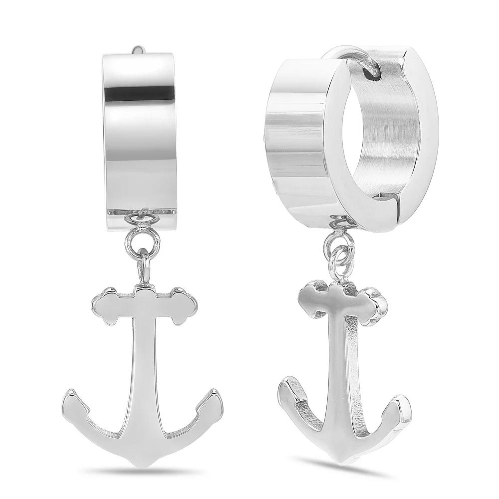 Men's LYNX Ion Plated Stainless Steel Anchor Hoop Earrings Product Image