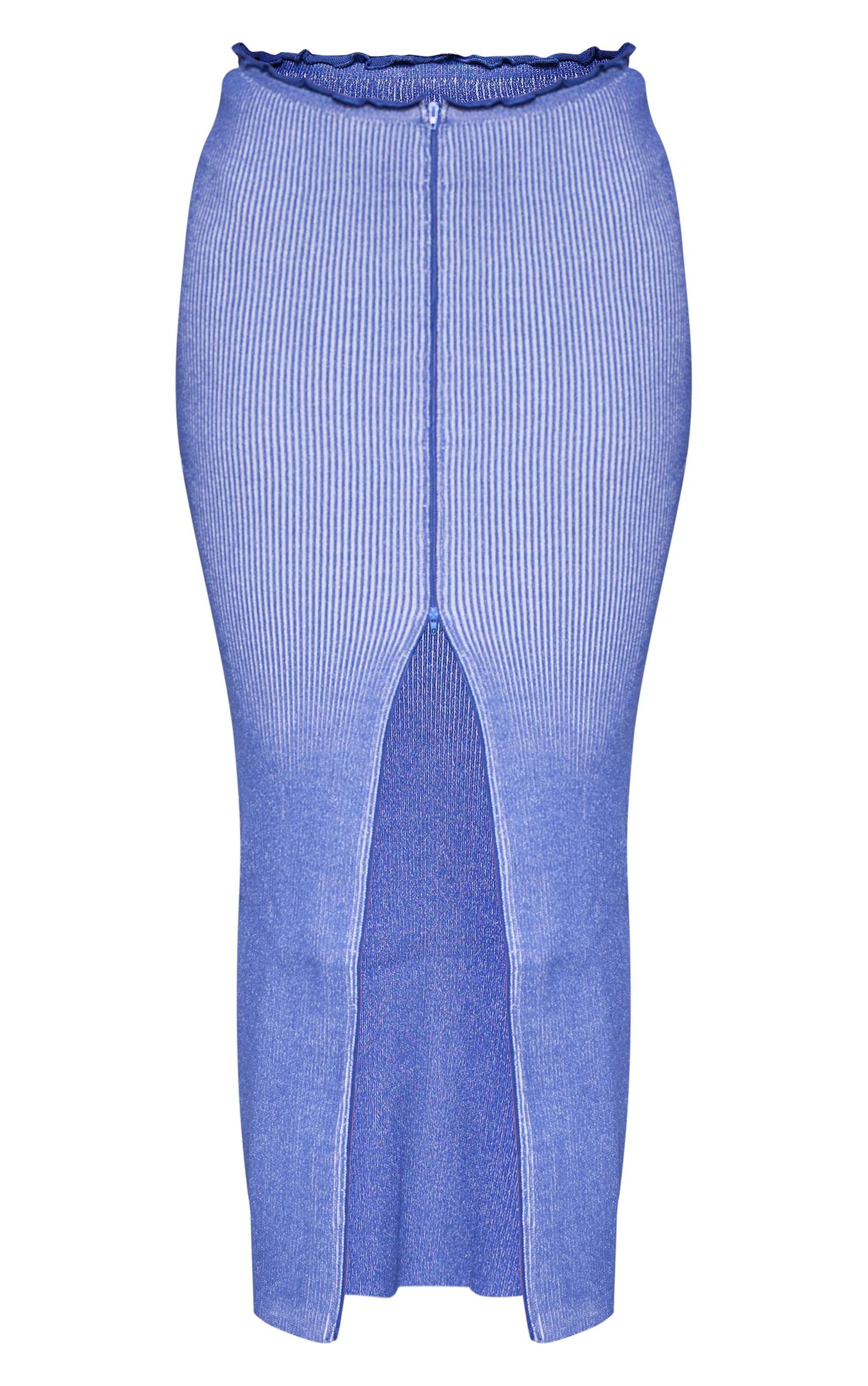 Blue Two Tone Knit Double Zip Maxi Skirt Product Image