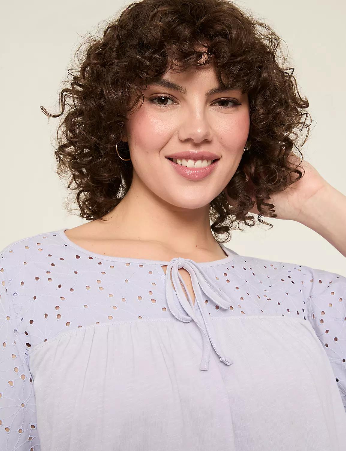 Eyelet-Yoke Tie-Neck Top Product Image