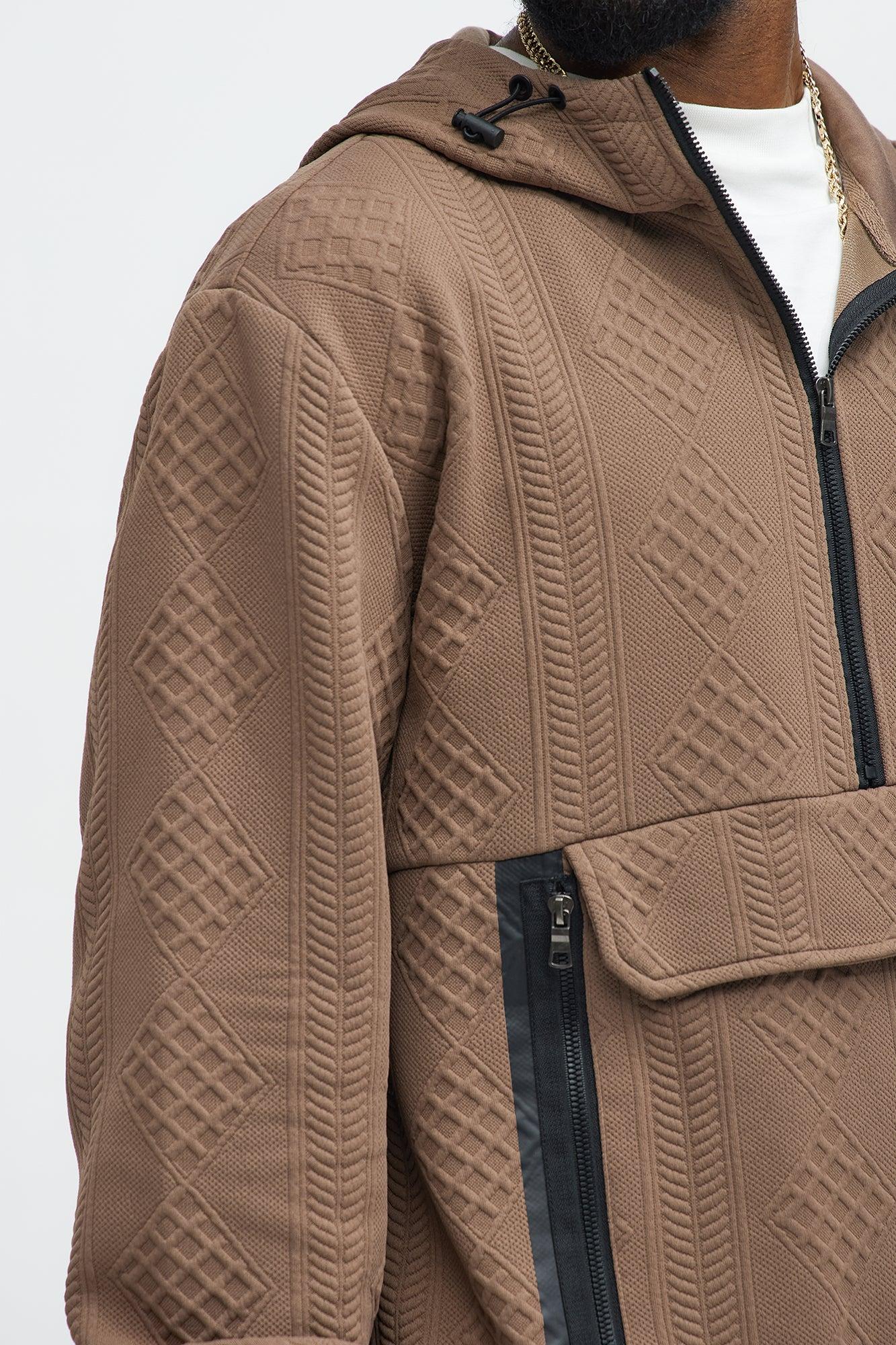 Practical Quarter Zip Hoodie - Brown Product Image