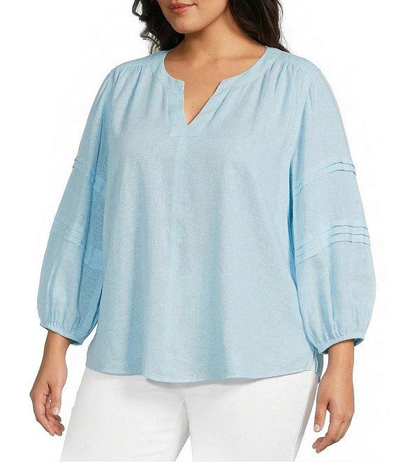 Westbound Plus Size Print 3/4 Sleeve V-Neck Top Product Image