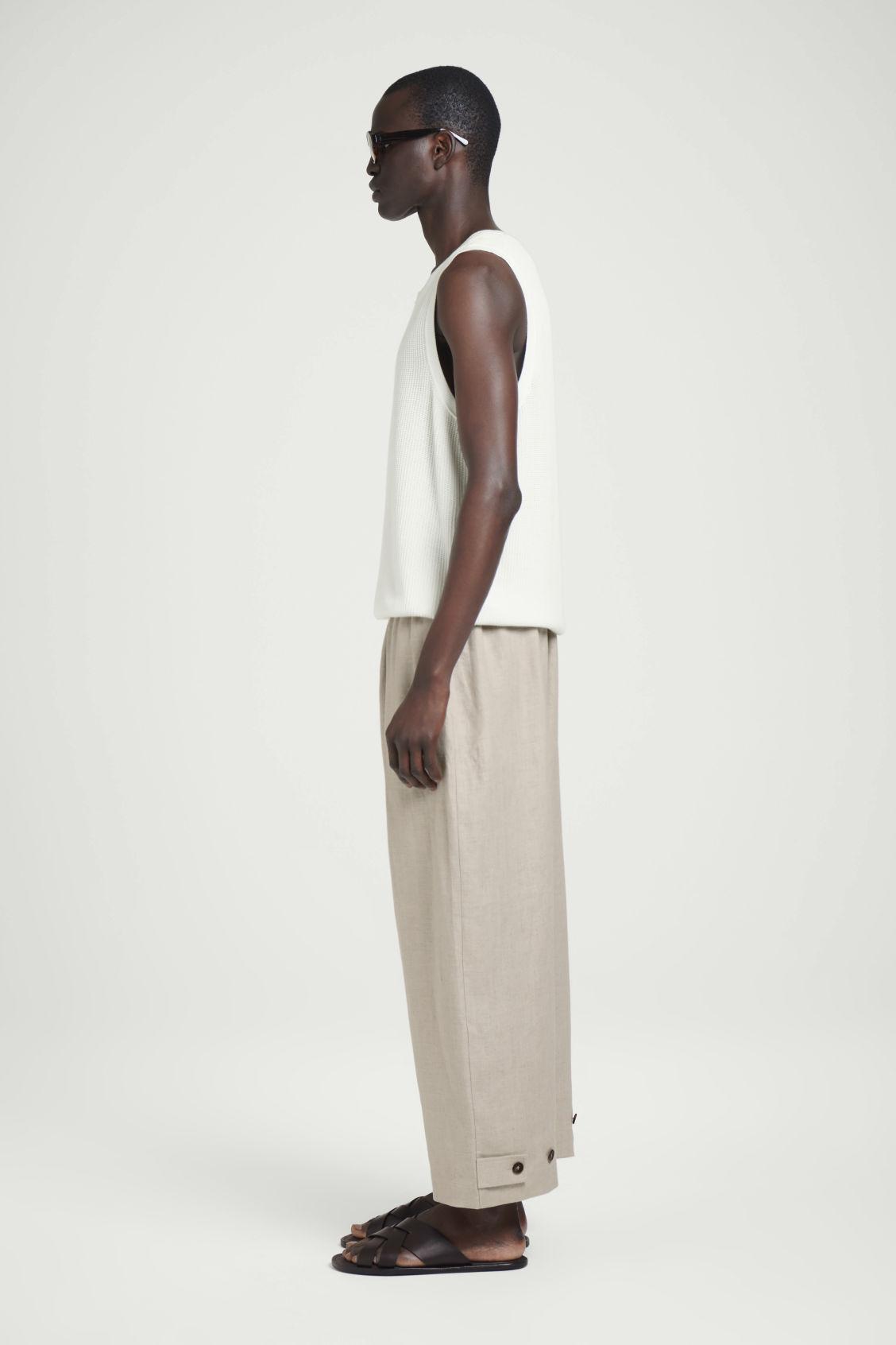 ELASTICATED LINEN WIDE-LEG TROUSERS Product Image