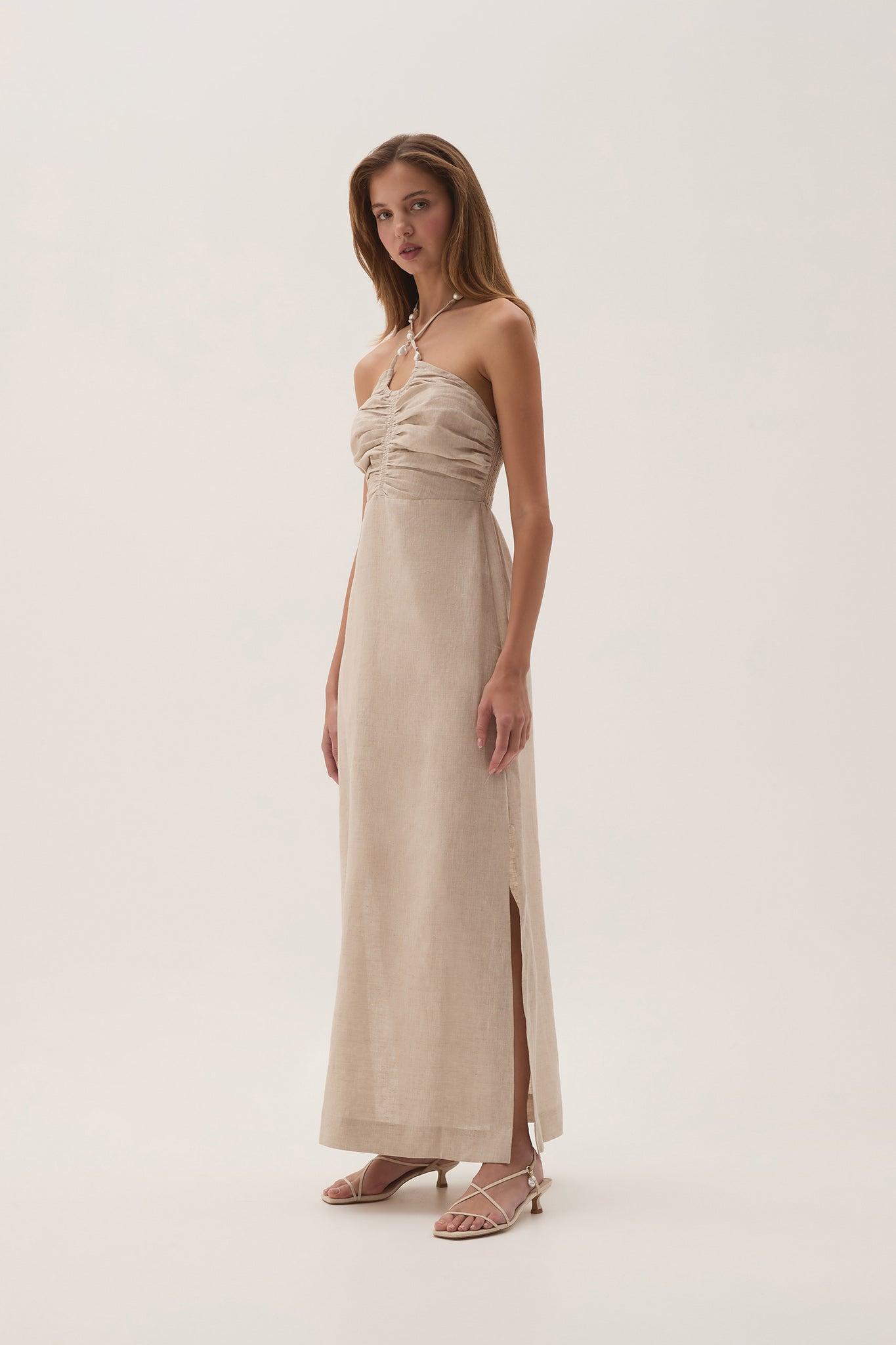 Akoya Ruched Midi Dress Product Image
